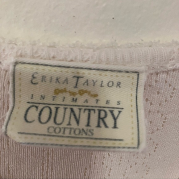 VTG Erika Taylor Intimates Cream Cotton Tank Sz. L Lace Trim Cottagecore Y2K - Picture 8 of 9
